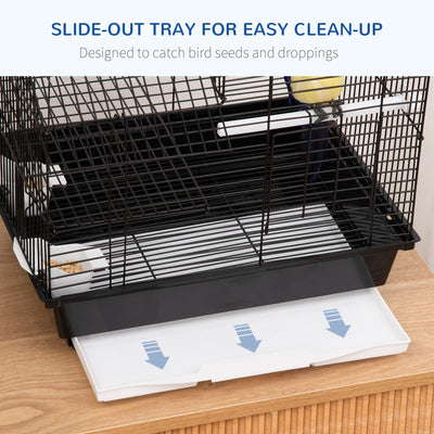 PawHut Metal Bird Cage for Finch, Canary w/ Food Containers, Swing Ring, Tray Handle, 39 x 33 x 47cm 