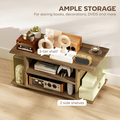 HOMCOM Modern TV Cabinet Stand Storage Shelves Table Mobile Bedroom Furniture Bookshelf Bookcase Walnut 