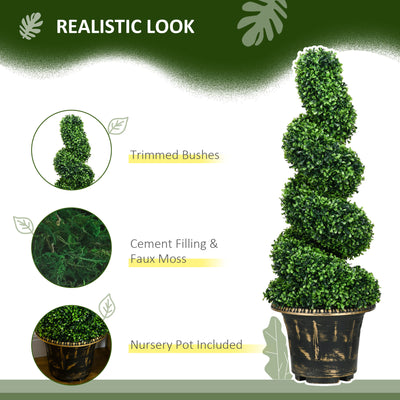 HOMCOM Set of 2 Artificial Plants, Topiary Spiral Boxwood Trees with Pot, for Home Indoor Outdoor Decor, 90cm 