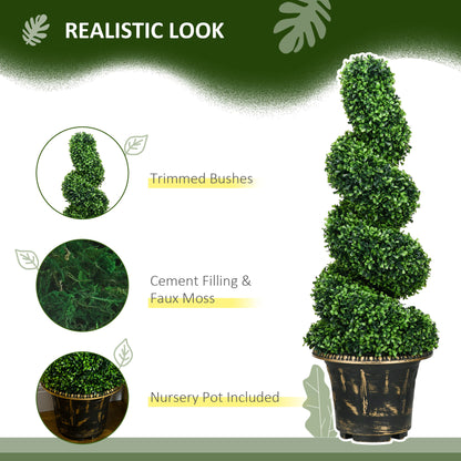 HOMCOM Set of 2 Artificial Plants, Topiary Spiral Boxwood Trees with Pot, for Home Indoor Outdoor Decor, 90cm