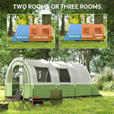 Outsunny 3000mm Waterproof Camping Tent, 5-6 Man Family Tent with Living and Bedroom, Carry Bag Included, Cream and Green 