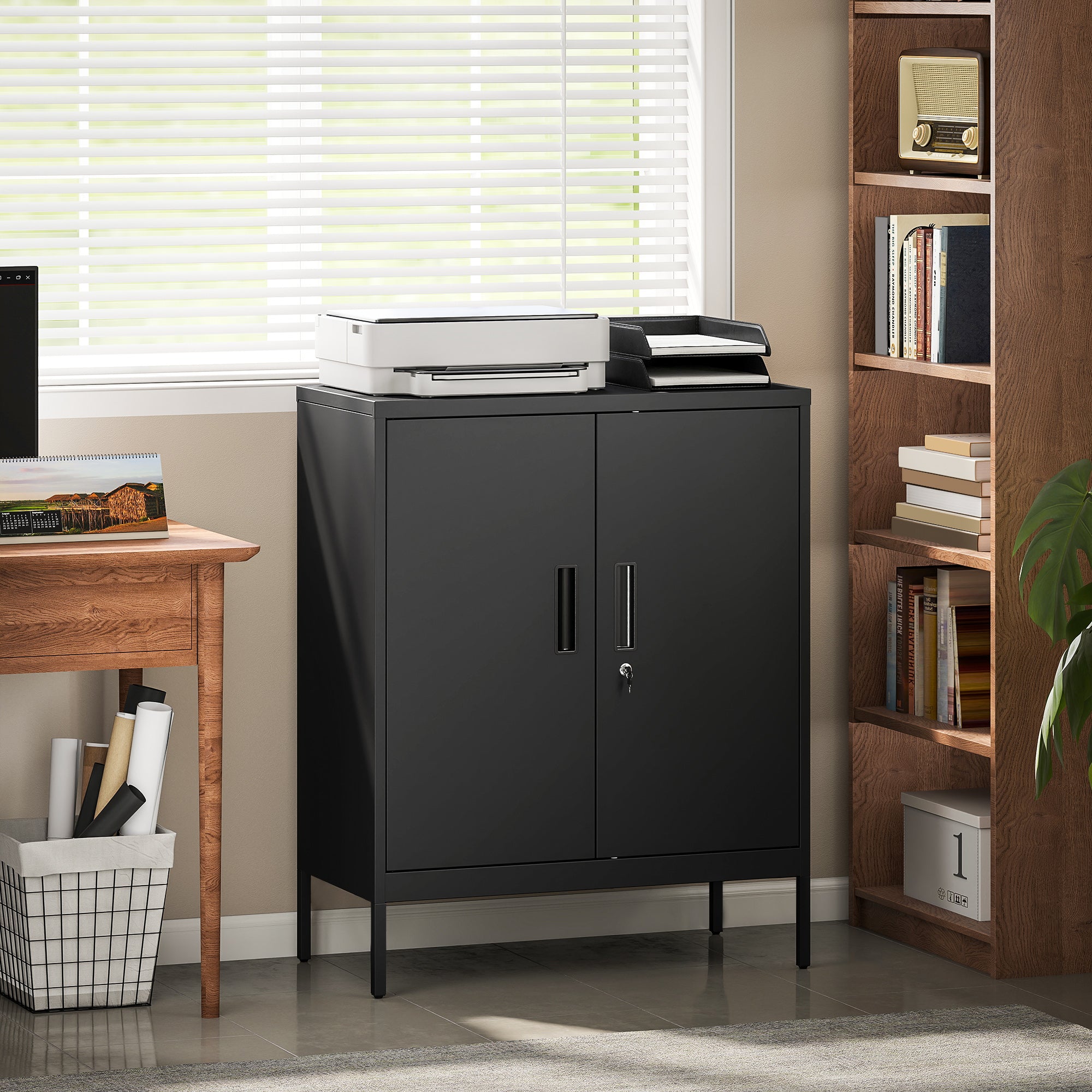 HOMCOM Metal Storage Cabinet with Lock and Adjustable Shelves - Black 