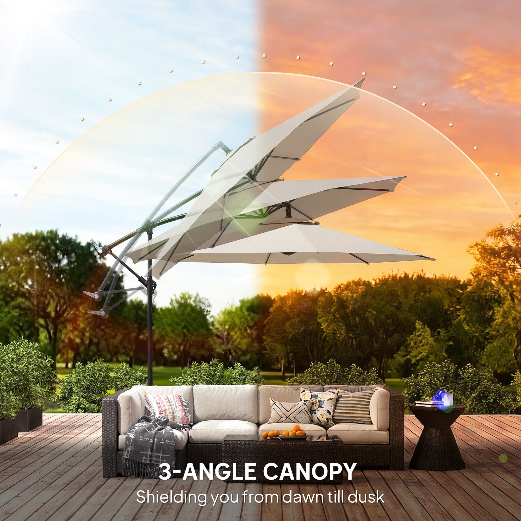 Outsunny 3 m Overhanging Cantilever Parasol, with Cross Base - Cream White 