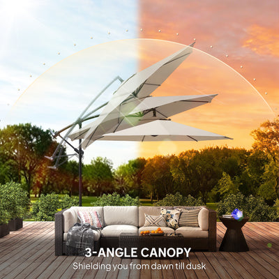 Outsunny 3 m Overhanging Cantilever Parasol, with Cross Base - Cream White 