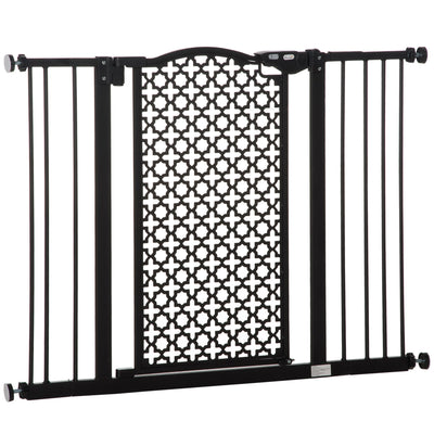 PawHut 74-105cm Pet Safety Gate Stair Barrier, with Auto Close, Double Locking - Black 