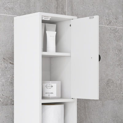 kleankin 180cm Tall Bathroom Cabinet, Slim Bathroom Storage Cabinet with 4 Open Shelves, 2 Door Cupboards and Adjustable Shelves, White 