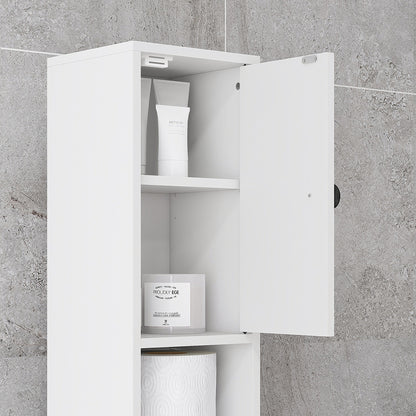 kleankin 180cm Tall Bathroom Cabinet, Slim Bathroom Storage Cabinet with 4 Open Shelves, 2 Door Cupboards and Adjustable Shelves, White 