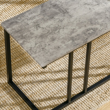 HOMCOM Dining Table and Chairs Set for 4 People, Concrete Effect Kitchen Table and Bench Set with Steel Frame, 4 Piece Dining Room Sets, Grey 
