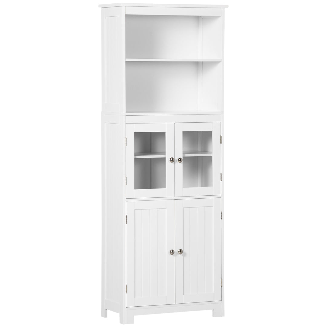 HOMCOM Freestanding Kitchen Cupboard, 4-Door Storage Cabinet with Adjustable Shelf and Glass Doors for Dining Room, Living Room, White 