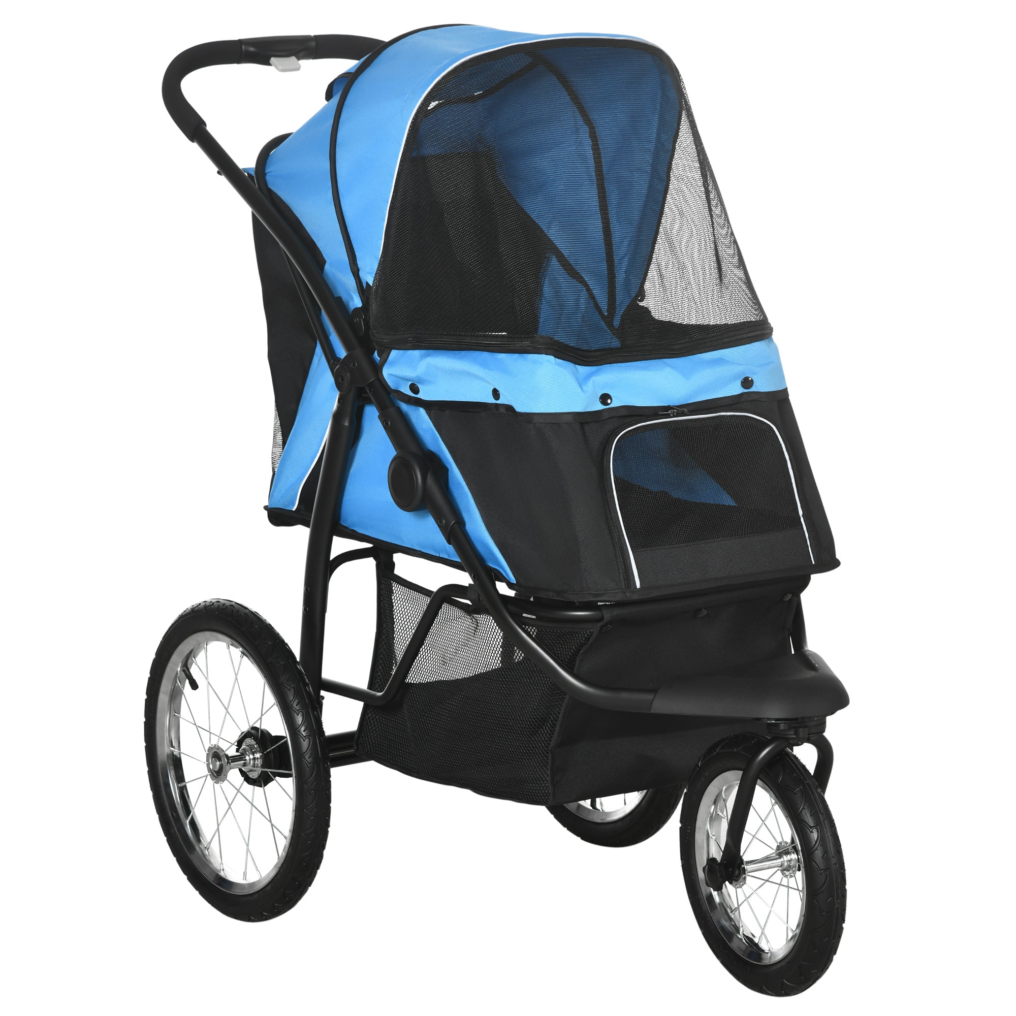 PawHut Dog Pram Dog Stroller Jogger Foldable Pet Pushchair for Medium, Small Dogs, w/ Rubber Wheels, Washable Cushion - Blue 