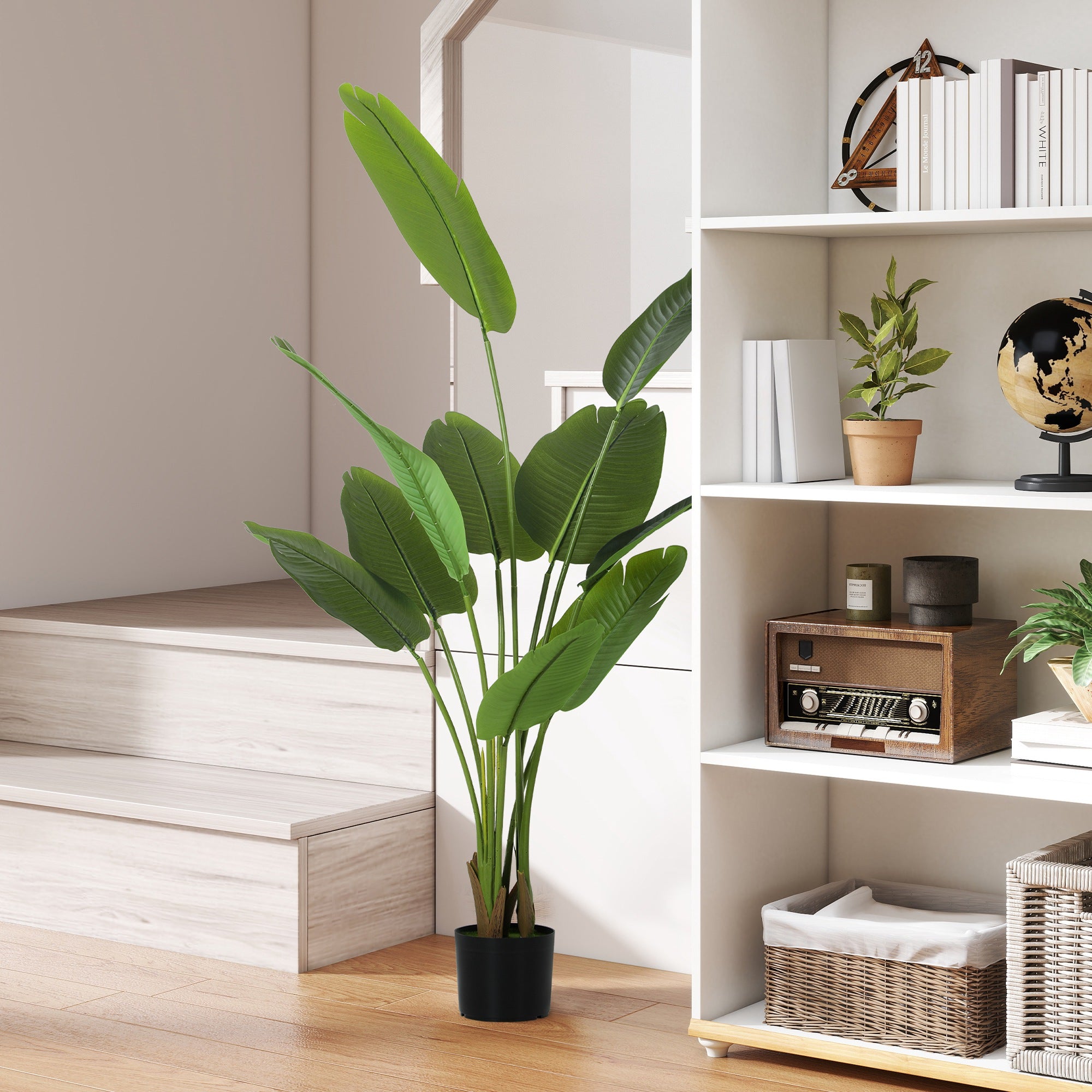 HOMCOM 160cm Tall Artificial Bird of Paradise Plant, Faux Banana Leaf Tree with PEVA Leaves and Flocking, Decorative Palm Tree in Pot for Home Office Decor, Green