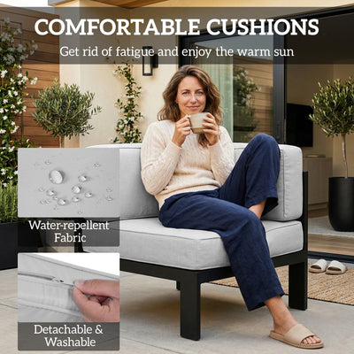 Outsunny 5-Piece Garden Corner Sofa Set with Cushions, 6 Seater Aluminium Garden Furniture Set with Coffee Table, Light Grey 