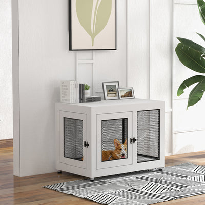 PawHut 2-in-1 Dog Cage & Side Table, with Two Doors, Cushion, for Large Dogs 
