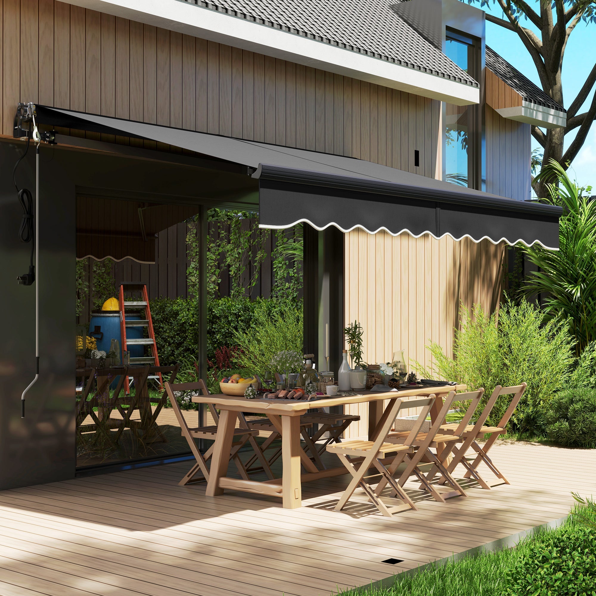 Outsunny 3 x 2.5m Electric Awning with Remote Controller, Aluminium Frame DIY Retractable Awning, UV30+ Sun Shade Canopy for Garden Patio Deck Door Window, Dark Grey 
