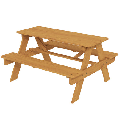 AIYAPLAY Kids Picnic Table for Outdoor Wooden Table & Bench Set with Integrated Benches Natural Wood 