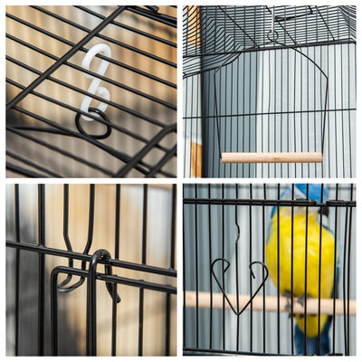PawHut Large Metal Bird Cage with Stand, Perches, Food Bowls, Swing, for Budgies, Parakeets, Black 