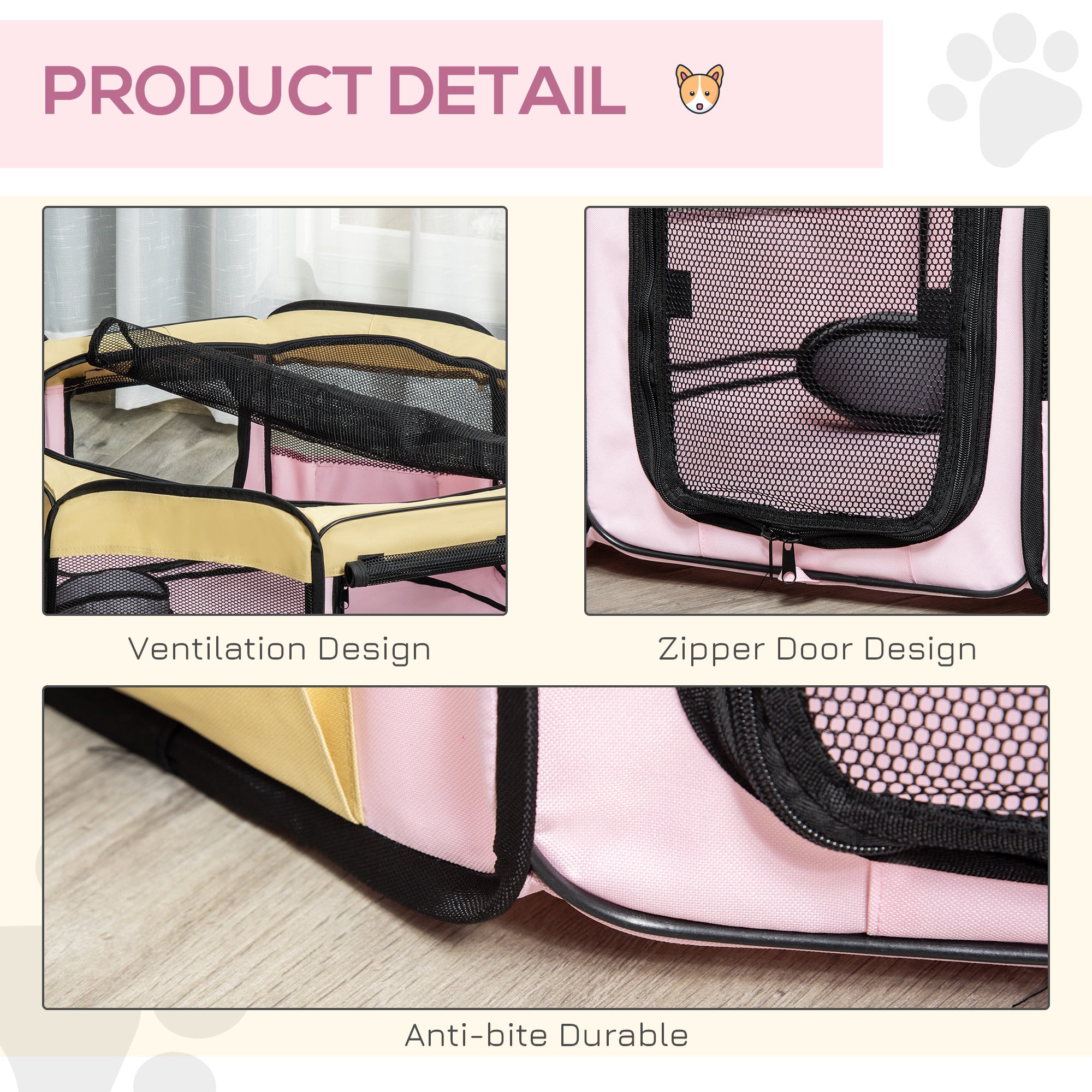 PawHut Fabric Pet Whelping Box Dog Cat Puppy Playpen Rabbit Guinea Pig Play Pen in Pink With Carry Bag Small Dia 90 x 41Hcm 