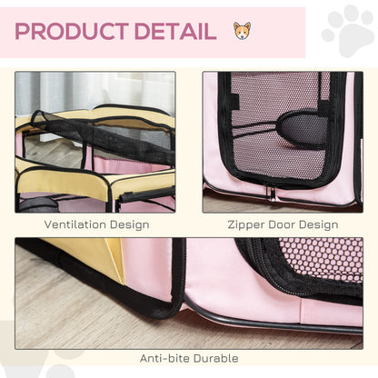 PawHut Fabric Pet Whelping Box Dog Cat Puppy Playpen Rabbit Guinea Pig Play Pen in Pink With Carry Bag Small Dia 90 x 41Hcm 