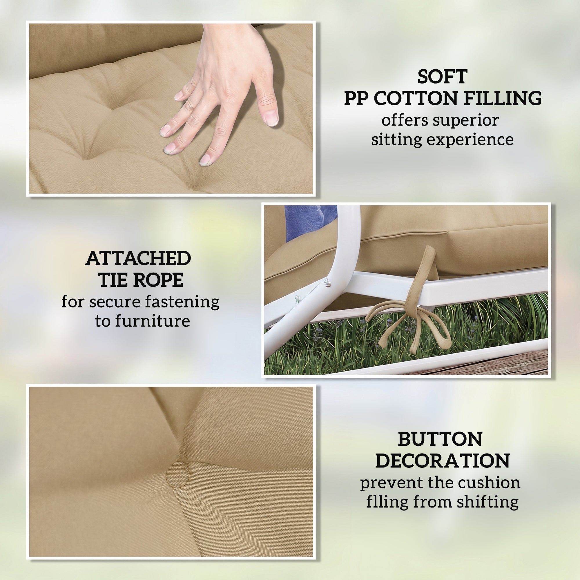Outsunny Garden Bench Cushion, 2 Seater Swing Chair Cushion, Seat Pad with Ties for Indoor and Outdoor Use, 110 x 120 cm 