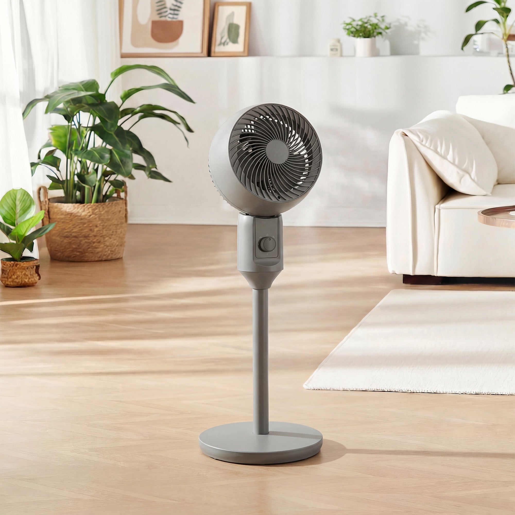 HOMCOM Air Circulator Fan Pedestal Cooling Fan with 3 Speed and Carry Handle, 9 Inch, Grey 