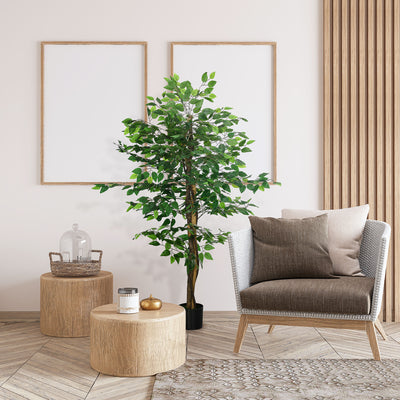 HOMCOM Artificial Ficus Tree, with Weighted Plant Pot - Green 