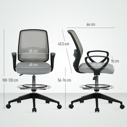 Vinsetto 100-120cm Draughtsman Office Chair, with Footrest - Light Grey