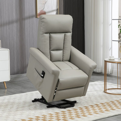 HOMCOM Power Lift Chair, PU Leather Recliner Sofa Chair for Elderly with Remote Control, Side Pocket, Grey 