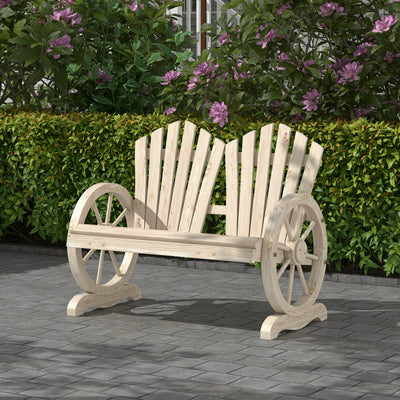 Outsunny Fir Wood Love Seats with Wheel-Shaped Armrests, Large Load-Bearing Chair, Natural Wood Finish 