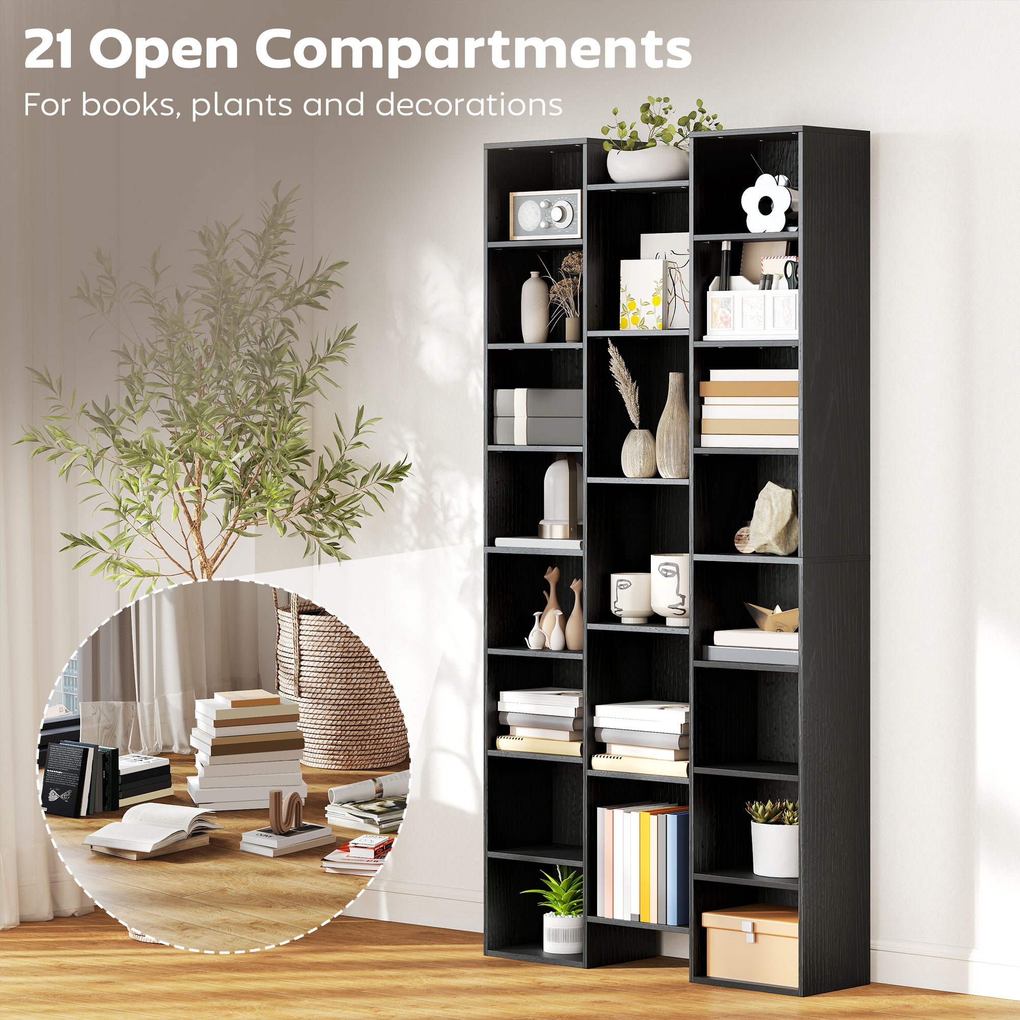 HOMCOM 21-Compartment Bookshelf - Black 