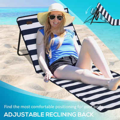 Outsunny Set of 2 Foldable Garden Beach Chair Mat, Outdoor Sun Lounger Seats with Adjustable Back, Magazine Pocket, Carry Bag 