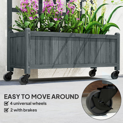 Outsunny Wooden Trellis Planter, Raised Garden Bed with Wheels, to Climb and Grow Vegetables, Herbs and Flowers, Grey 