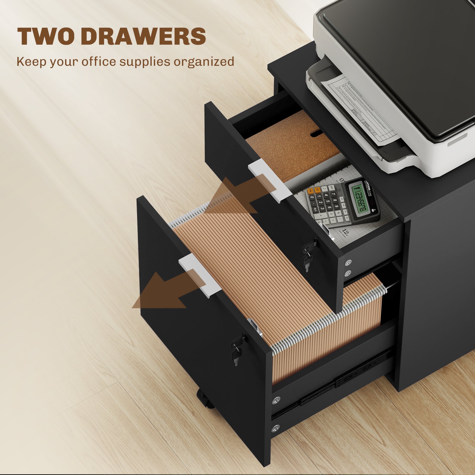 HOMCOM Two-Drawer Lockable Filing Cabinet - Black 