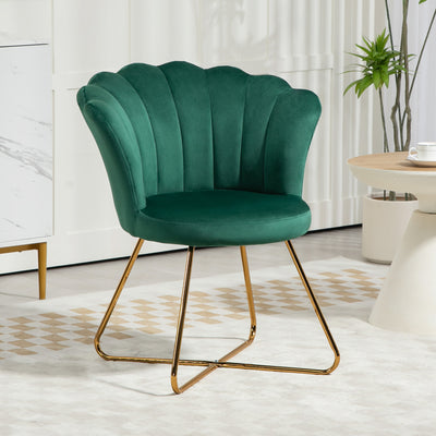 HOMCOM Velvet-Feel Lotus Petal Accent Chair - Green 