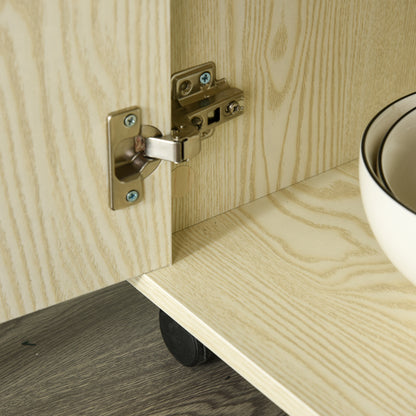 HOMCOM Kitchen Storage Unit, Modern Microwave Stand Trolley Cart, Sideboard with Cabinet,  Locking Wheels, Shelf for Living Room, Dining Room, Oak Tone 