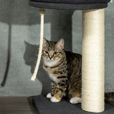 PawHut 240-270cm Floor-To-Ceiling Cat Tree, 5 Tier Cat Climbing Tower, with Bed, Hammock, Platforms, Black and Cream 