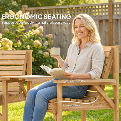 Outsunny Wooden Garden Furniture Set , 1 Chair, 1 Bench and Detachable Table, Natural Wood Finish 