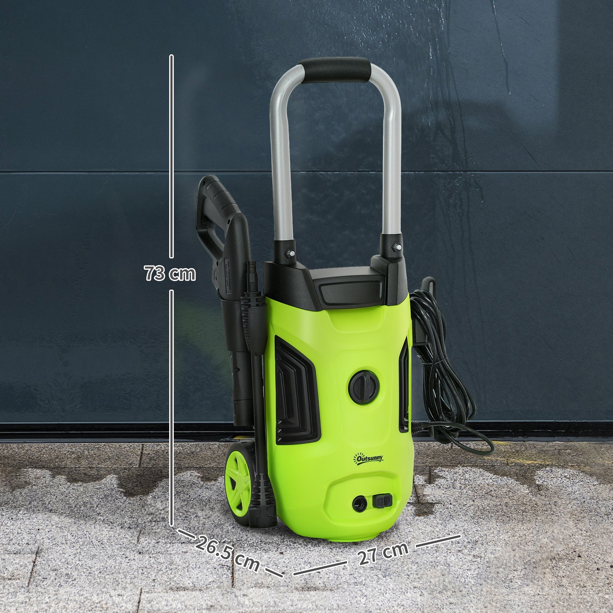 Outsunny 1800W High Pressure Washer, 150 Bar Pressure, 420 L/h Flow, Portable Electric Power Washer Jet Wash Cleaner with Adjustable Nozzle, 6M Hose, Steel Handle for Home Patio Car Driveway, Green 