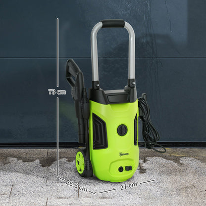 Outsunny 1800W High Pressure Washer, 150 Bar Pressure, 420 L/h Flow, Portable Electric Power Washer Jet Wash Cleaner with Adjustable Nozzle, 6M Hose, Steel Handle for Home Patio Car Driveway, Green 
