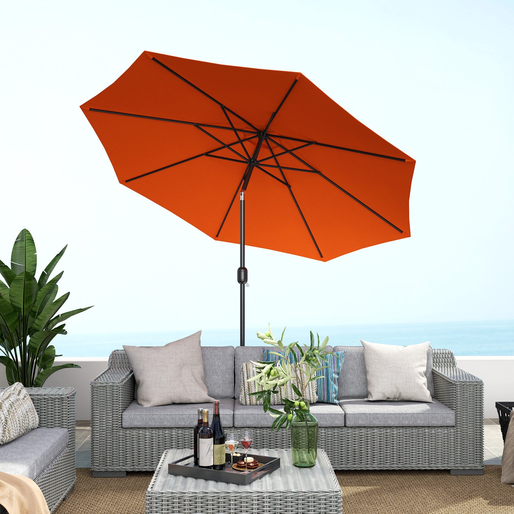 Outsunny 3(m) Garden Parasol Umbrellas, Outdoor Sun Shade with 8 Ribs, Tilt and Crank Handle for Balcony, Bench, Garden, Orange 