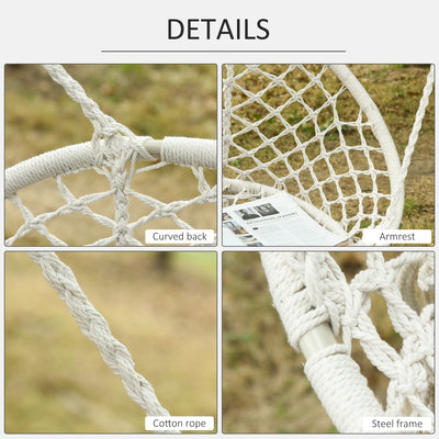 Outsunny Hanging Hammock Chair Cotton Rope Porch Swing with Metal Frame, Large Macrame Seat for Patio, Garden, Bedroom, Living Room, Cream White 