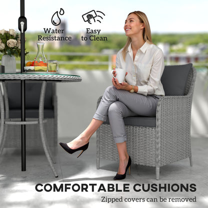 Outsunny 4 Seater Rattan Dining Set with Parasol & Cushions - Light Grey 