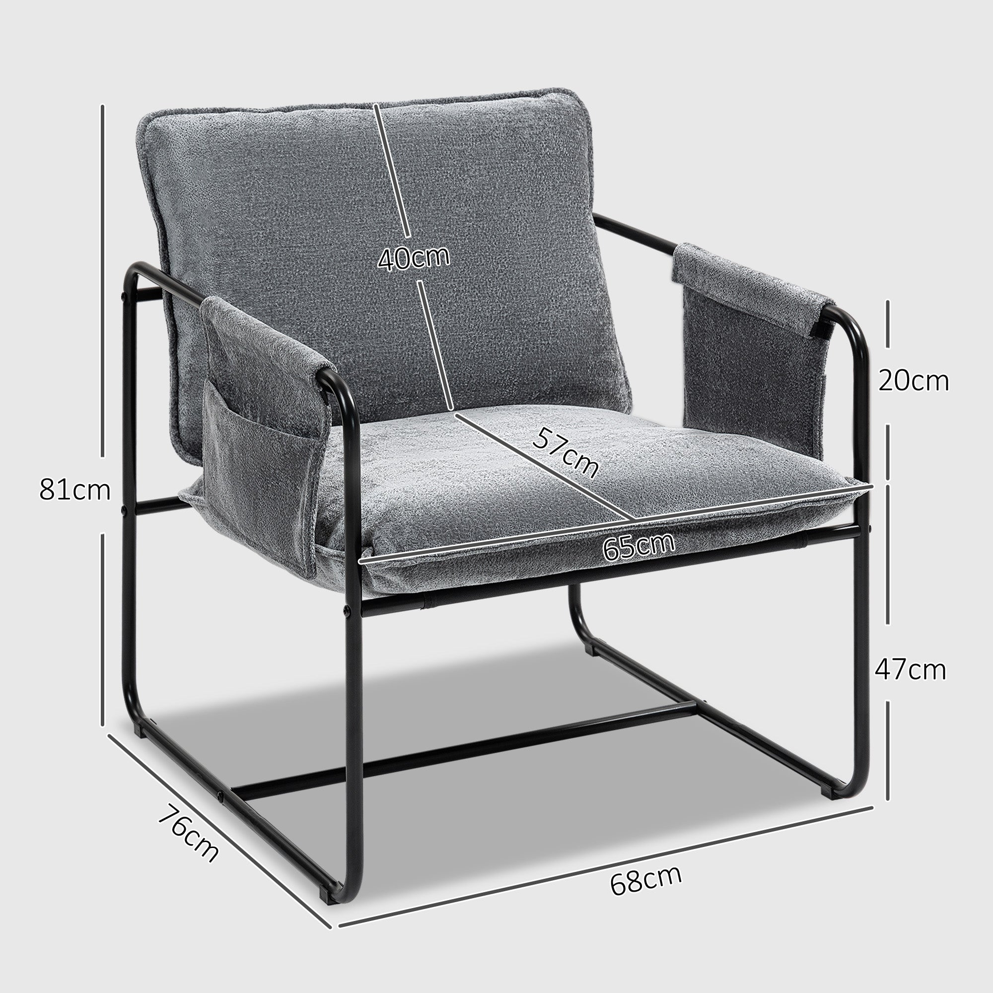 HOMCOM Minimal Padded Accent Chair, with Pockets - Grey 