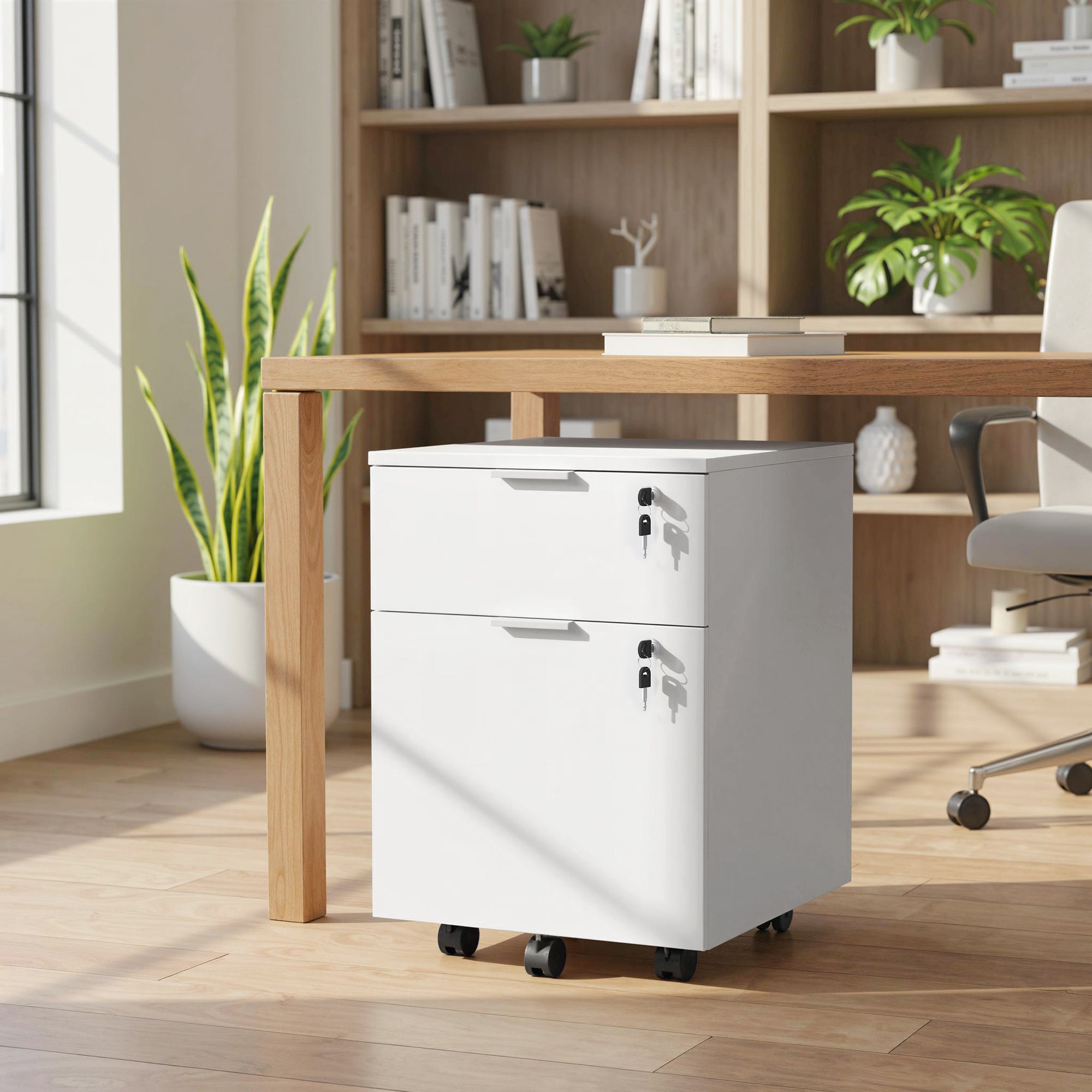 HOMCOM Two-Drawer Lockable Filing Cabinet - White 