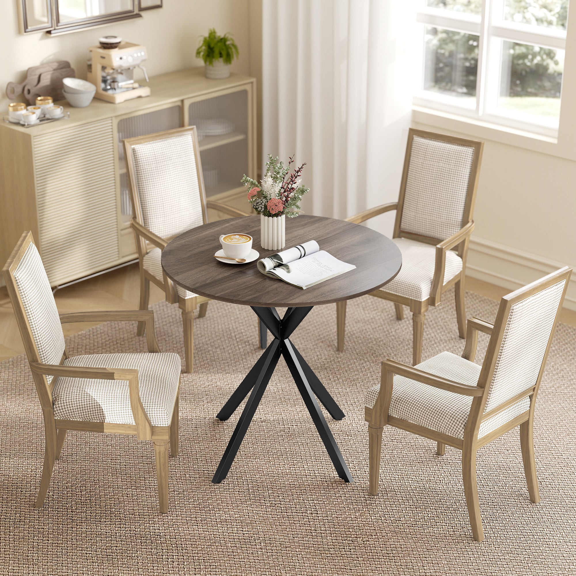 HOMCOM 80cm Industrial Round Dining Table - Brown 