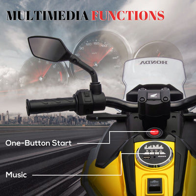 AIYAPLAY 12V Honda Licensed Kids Electric Motorbike w/ Music, Headlights, Early Education Function, for Ages 3-6 Years, Yellow 