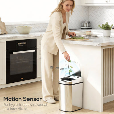 HOMCOM 12L Sensor Bin, Automatic Touchless Motion Sensor Kitchen Bin with Fingerprint Resistant Stainless Steel, Silver 