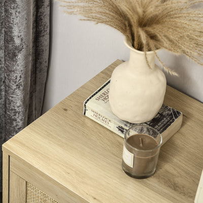 HOMCOM Chest of Four Rattan Weave Panel Drawers - Wood-Effect 