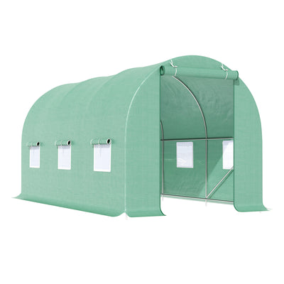 Outsunny 4.5m x 2m x 2m Walk-in Tunnel Greenhouse Garden Plant Growing House with Door and Ventilation Window, Green 
