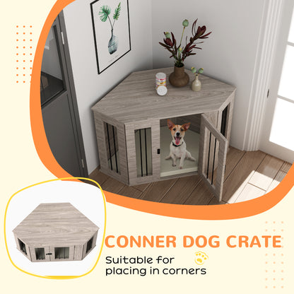 PawHut 2 in 1 Dog Crate Furniture Side Table, with Cushion, 104 x 55 x 63cm - Walnut Brown 