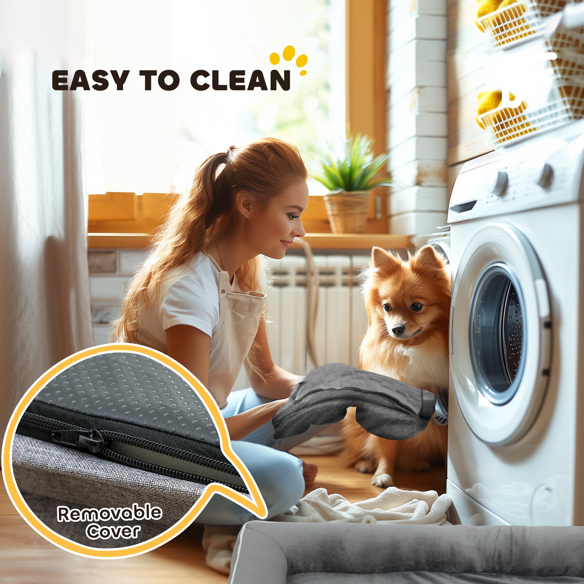 PawHut Dog Sofa Bed, Washable Pet Bed with Removable Cover and Non-Slip Bottom for Small, Medium and Large Dogs, Grey 
